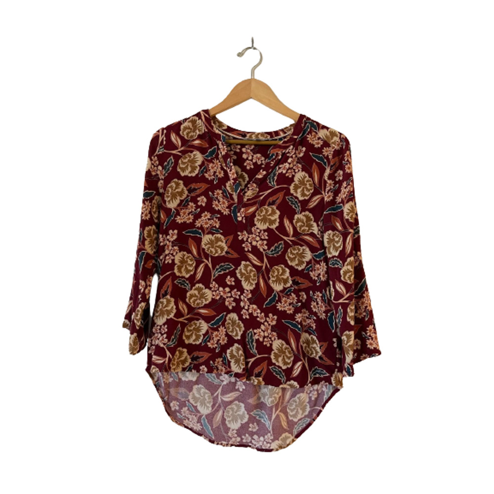 Daniel Rainn Floral Notch Neck High Low Blouse